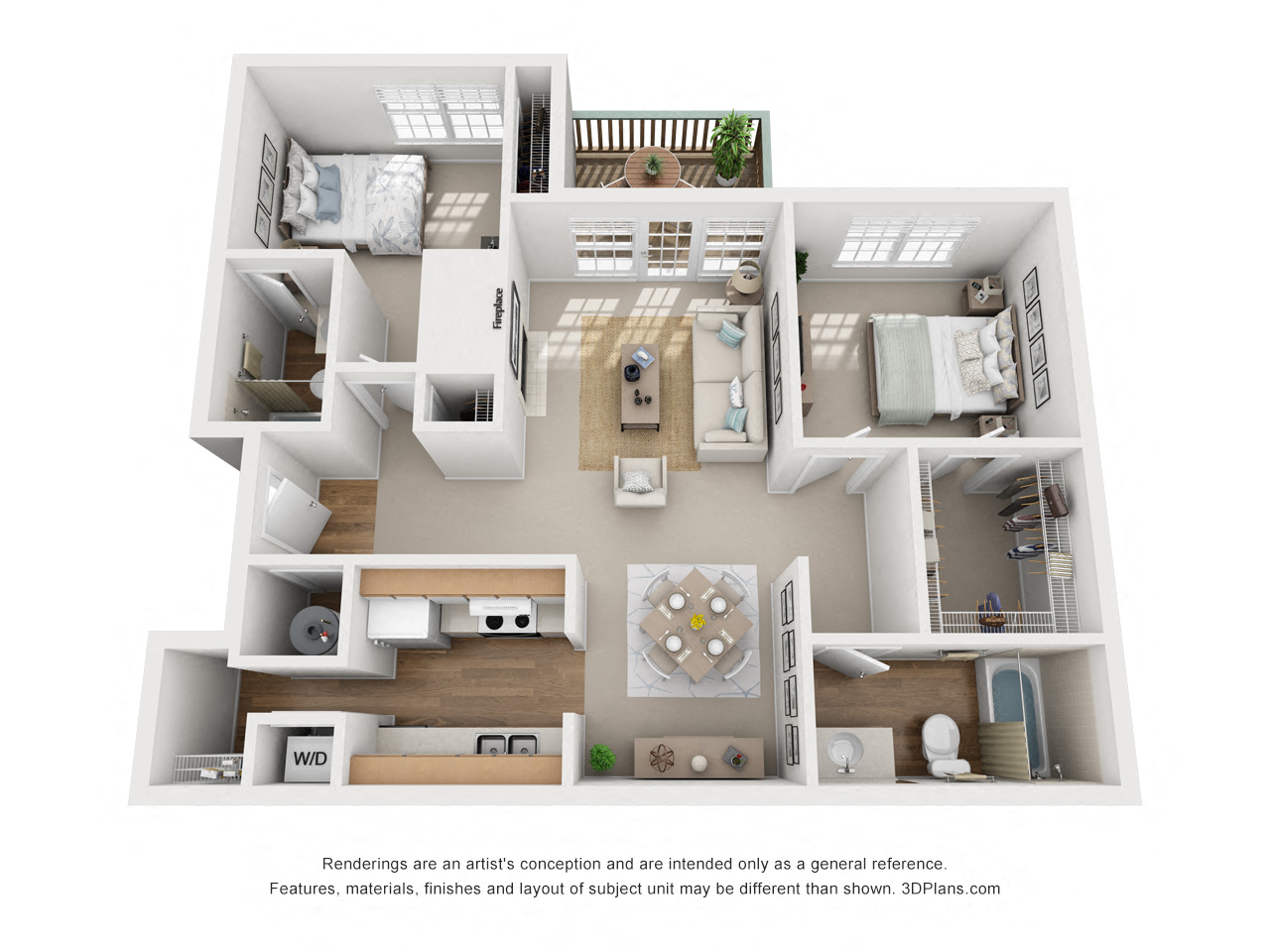 Floor plan for 2 beds, 2 baths, 902 sqft